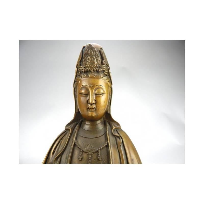 20th Century Antique Chinese Bronze Quan Yin, Signed
