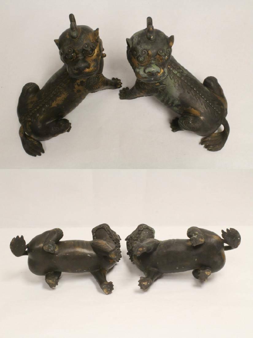Pair of Antique Chinese Patinated Bronze Fu Lions 5