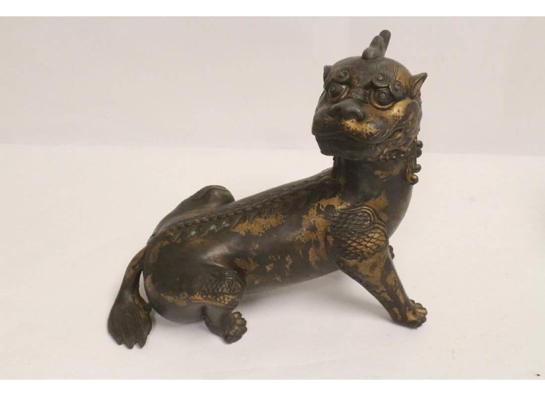 Pair of Antique Chinese Patinated Bronze Fu Lions 4