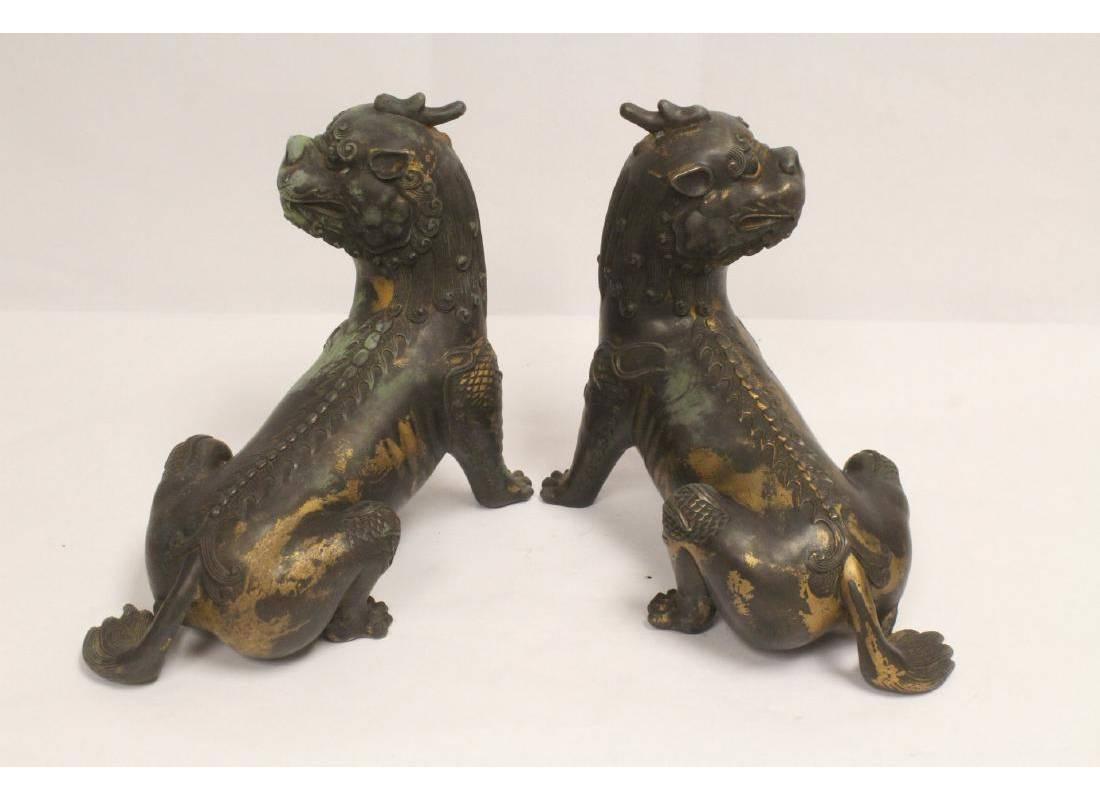 20th Century Pair of Antique Chinese Patinated Bronze Fu Lions