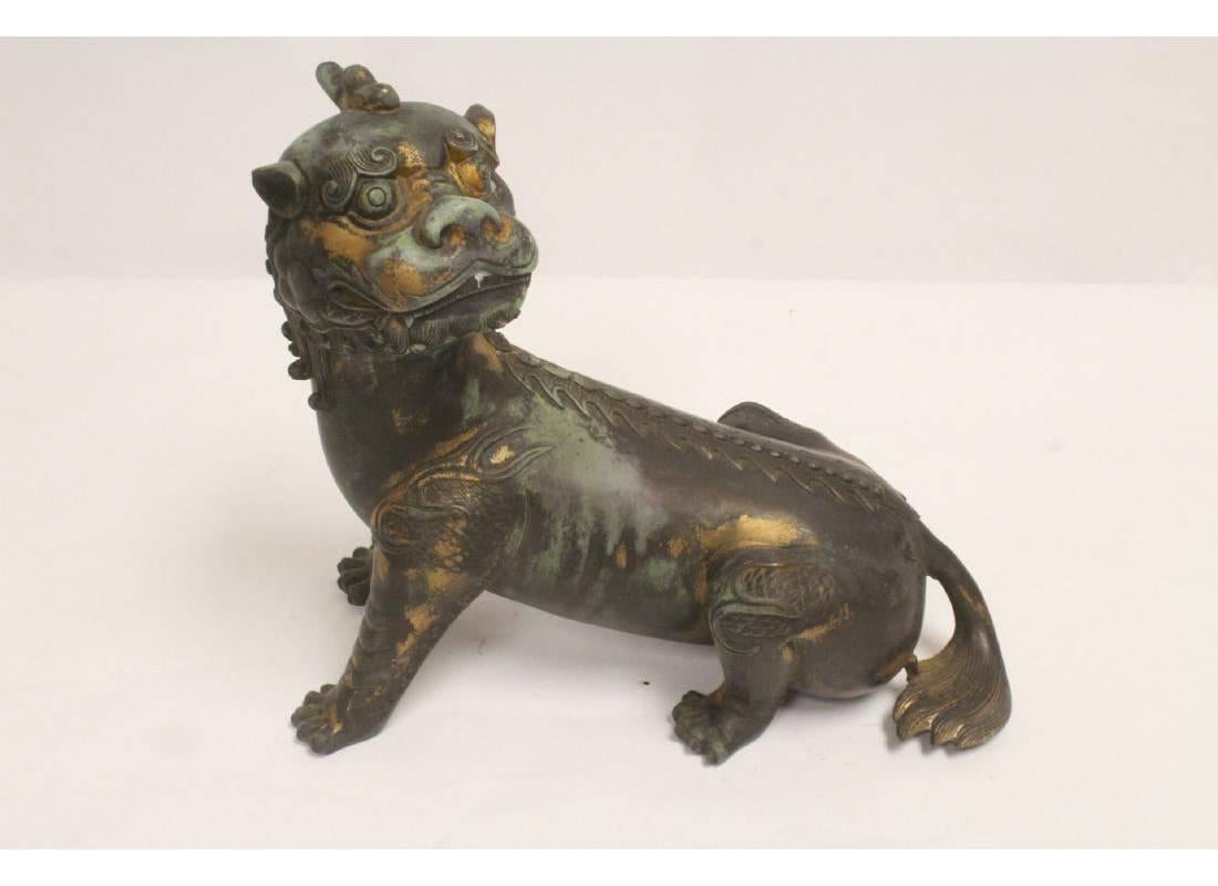 Pair of Antique Chinese Patinated Bronze Fu Lions 3