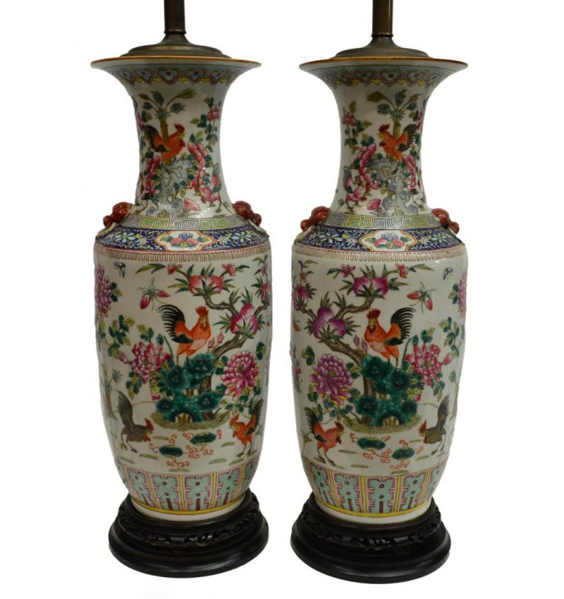 Pair Of Antique Chinese Hand Painted Vase Lamps For At 1stdibs Antique Chinese Hand Painted Vase Lamps