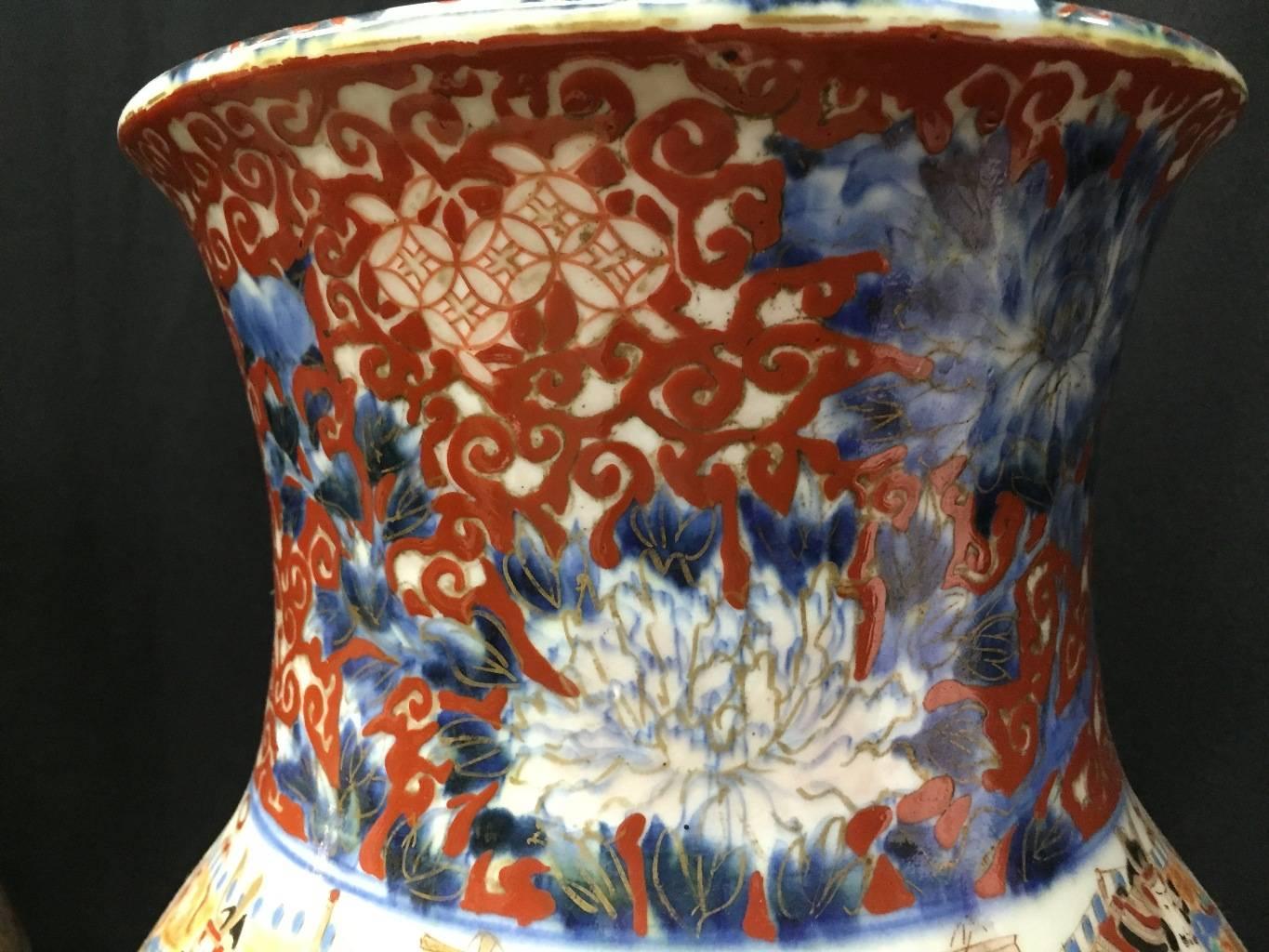 Porcelain Pair of Antique Japanese Imari Hand-Painted Vases