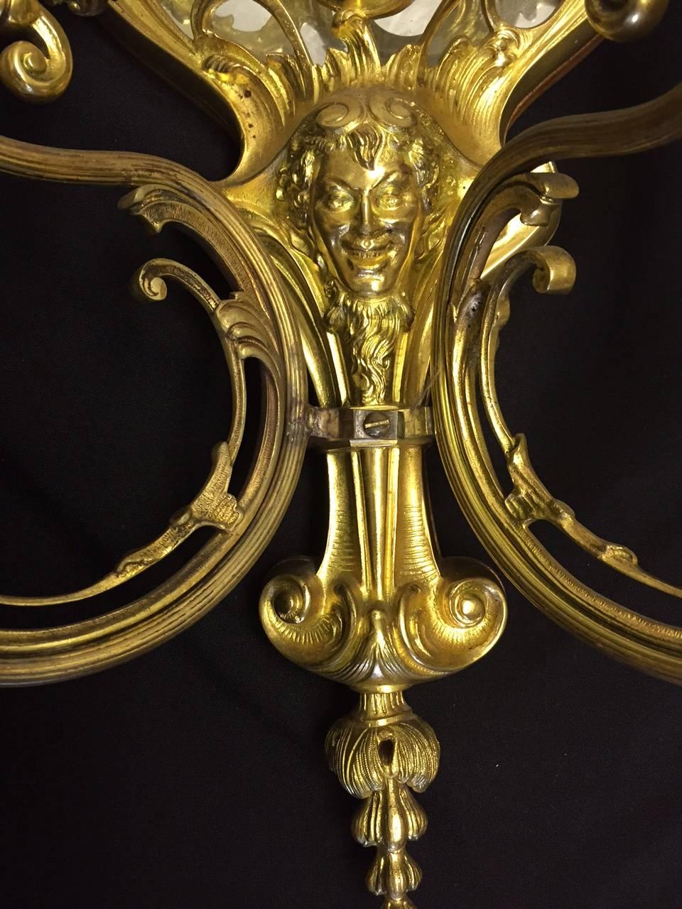 Pair of Louis XV Style Gilt Bronze Girandole Mirrors In Good Condition In Cypress, CA