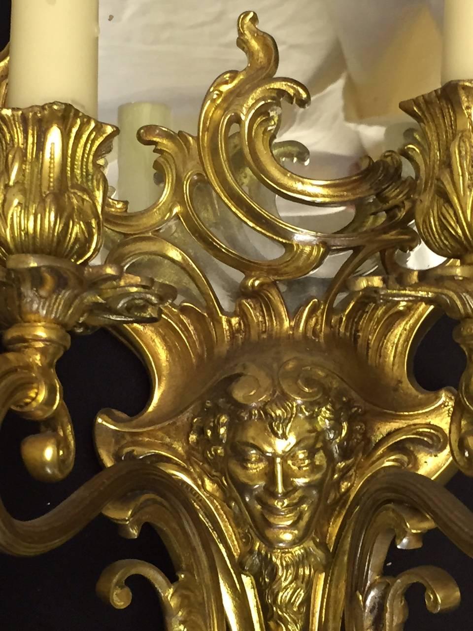 Early 20th Century Pair of Louis XV Style Gilt Bronze Girandole Mirrors