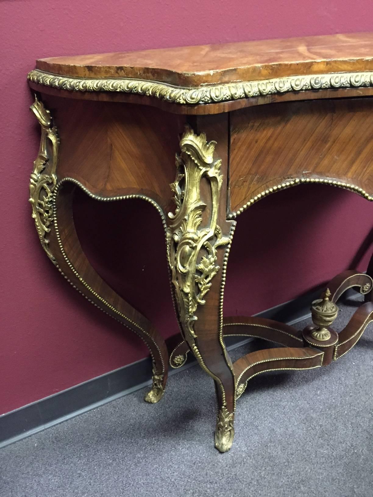 French Louis XV Style Ormolu-Mounted Kingwood Console, 19th Century For Sale