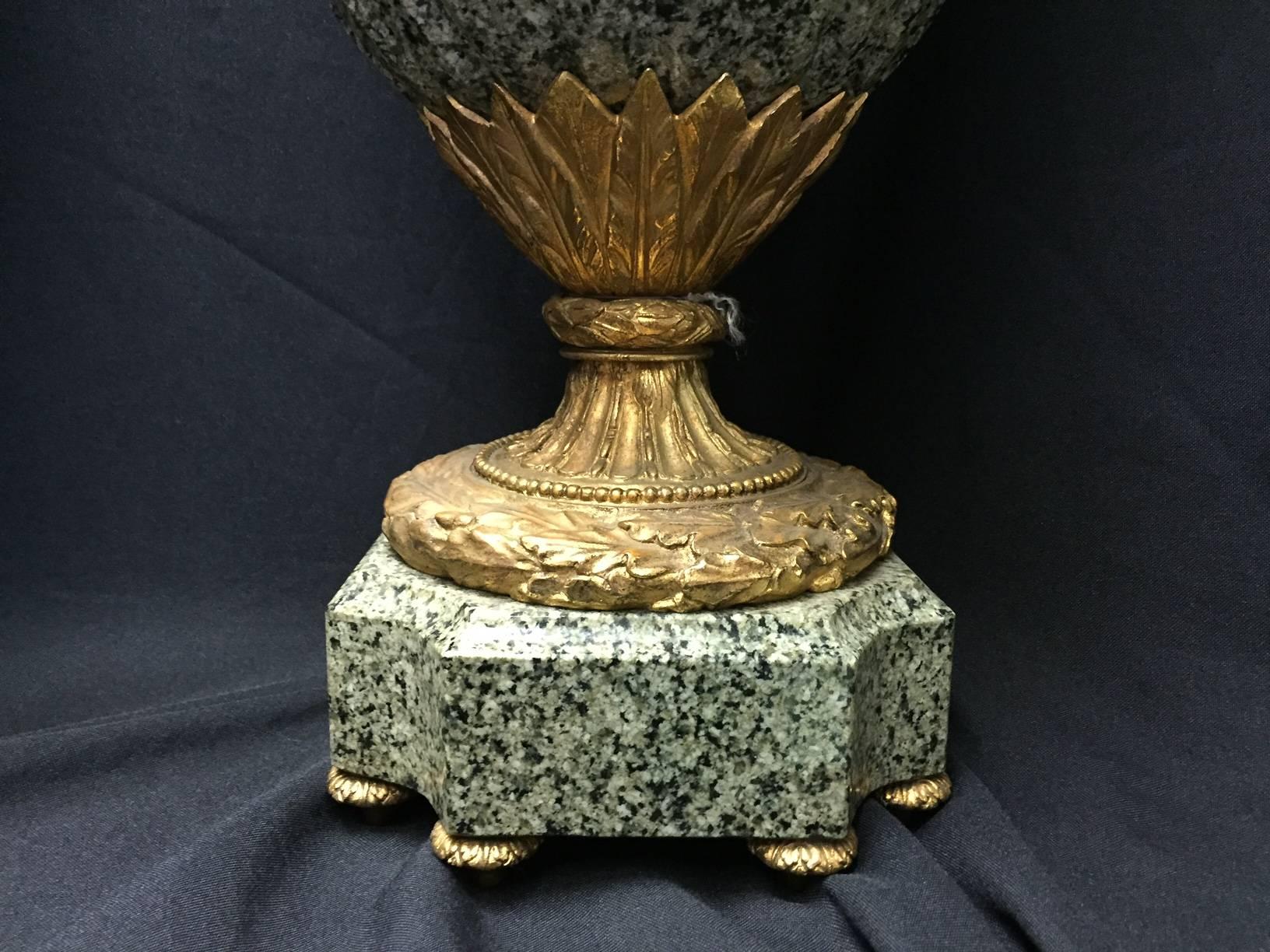 20th Century Pair of Italian Neoclassical Style Ormolu Mounted Marble Urns