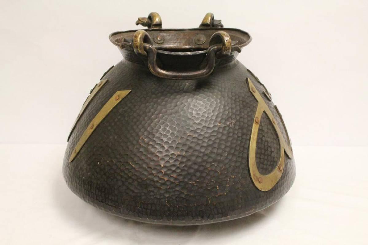 Antique Middle Eastern Hand-Hammered Bronze Water Jar In Good Condition For Sale In Cypress, CA