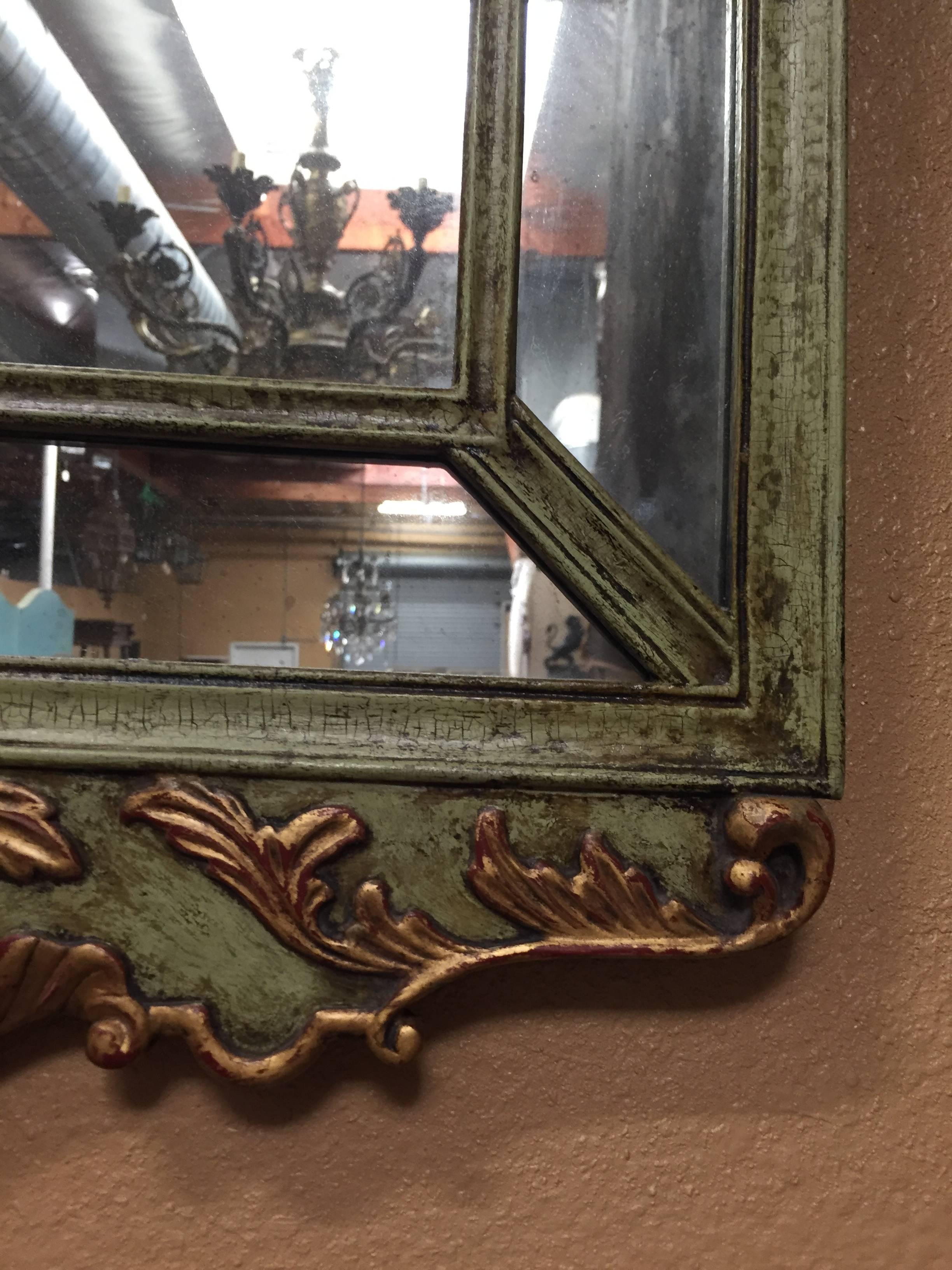 George II Style Parcel-Gilt and Green Painted Mirror In Good Condition In Cypress, CA