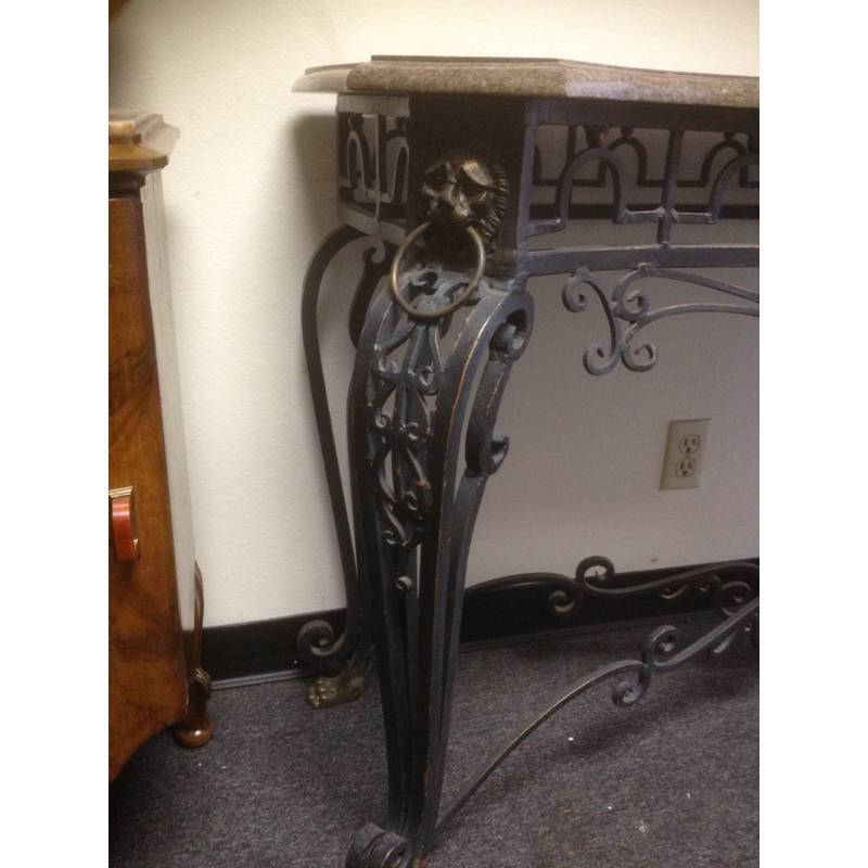 Italian Wrought Iron and Bronze Console with Marble Top In Good Condition In Cypress, CA