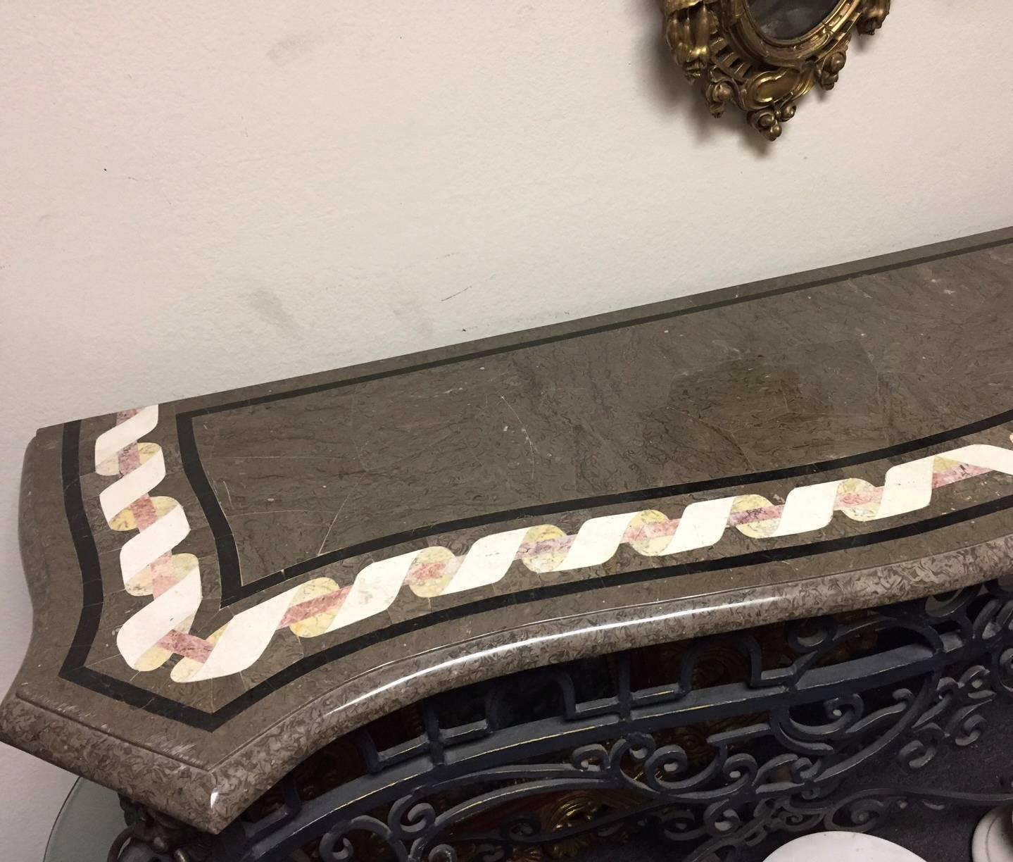 Baroque Italian Wrought Iron and Bronze Console with Marble Top