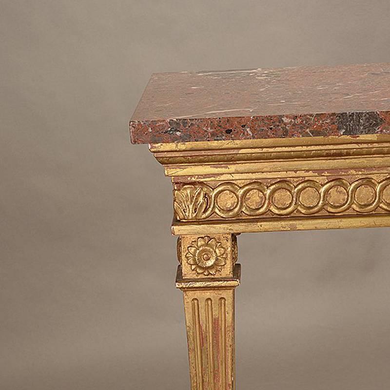 Italian Neoclassical Style Giltwood Long Console Table In Good Condition In Cypress, CA