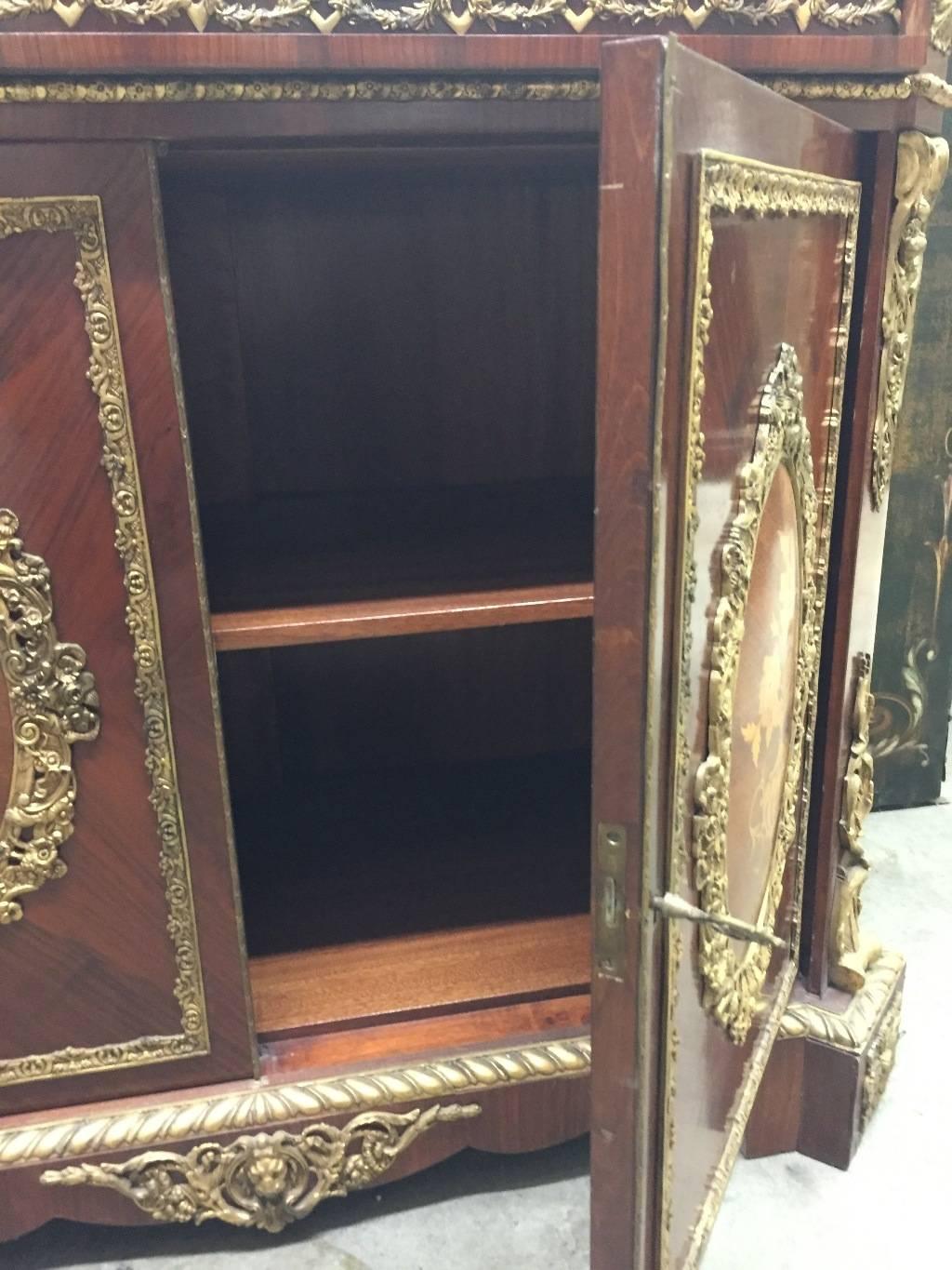 Bronze French Ormolu-Mounted Marquetry Credenza