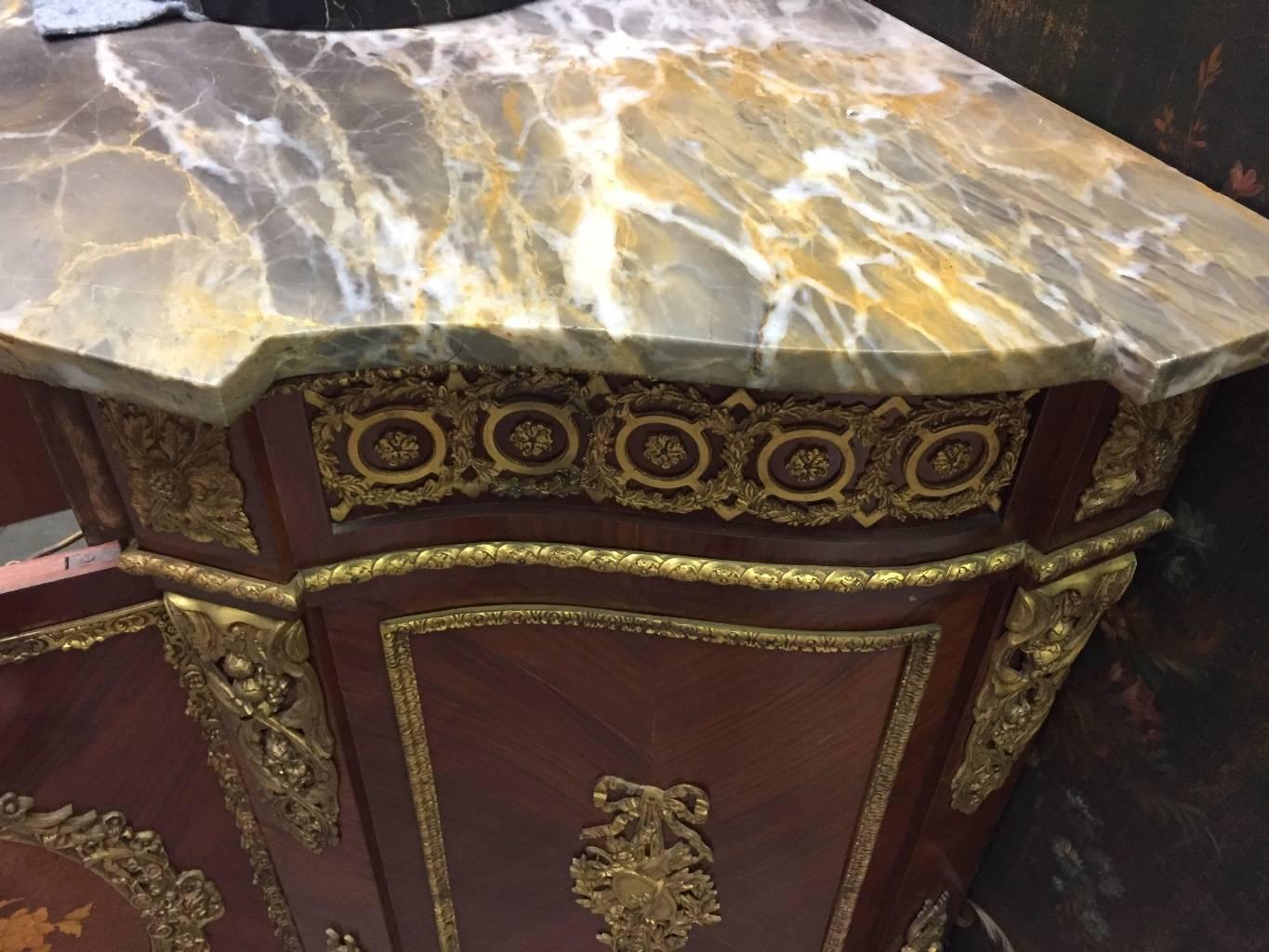 French Ormolu-Mounted Marquetry Credenza In Good Condition In Cypress, CA
