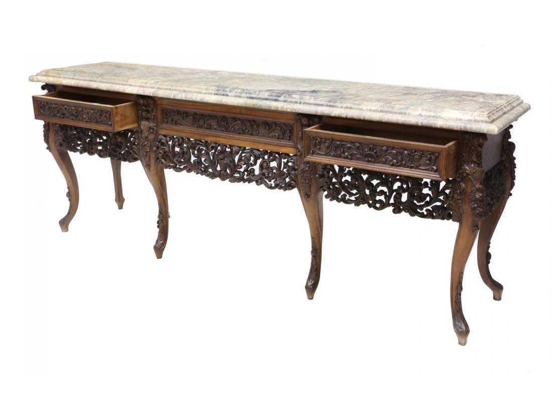 Carved 19th Century Spanish Baroque Style Walnut Long Console