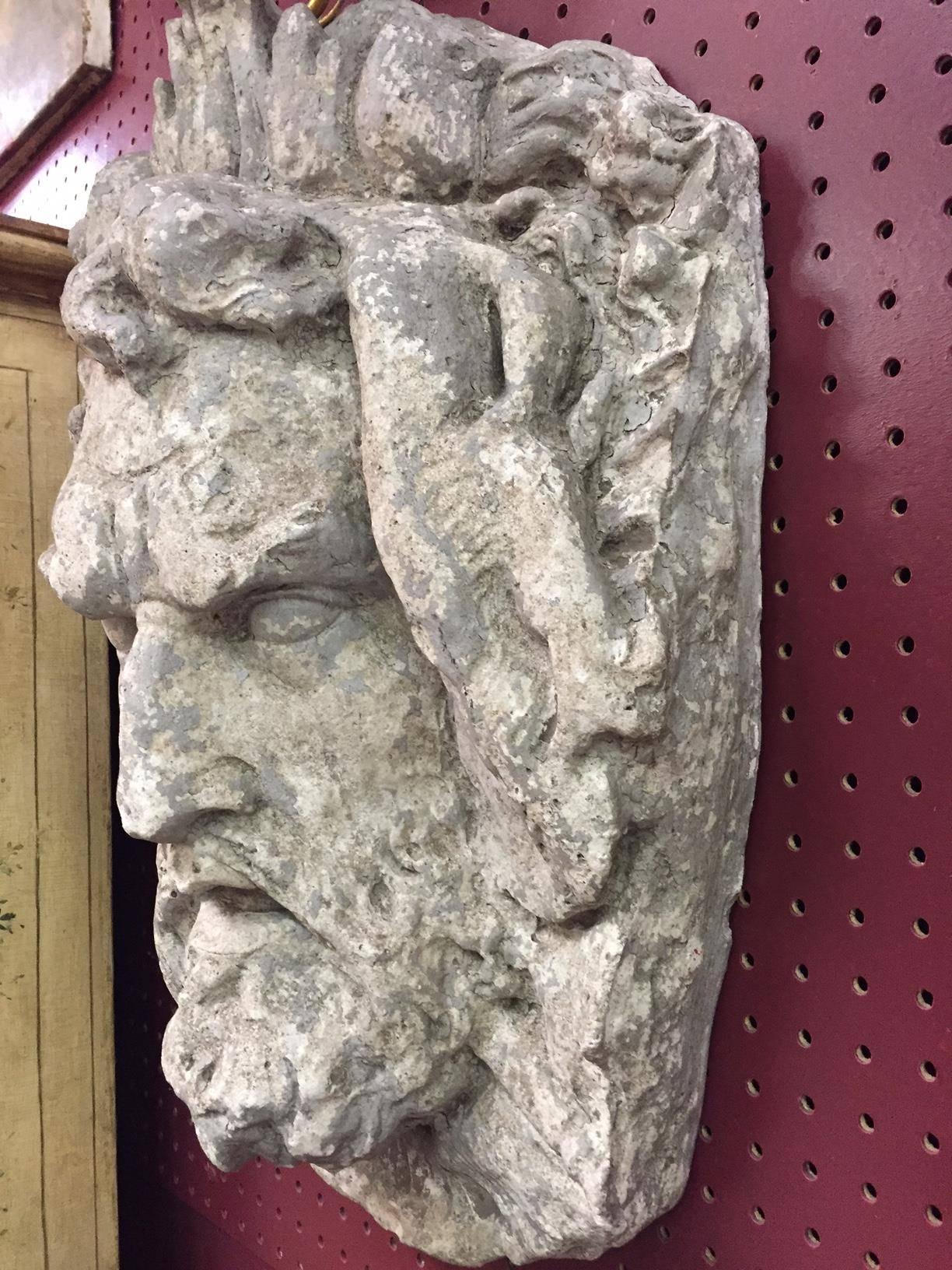 Pair of Italian Cast Stone Wall Face Mask Sculptures, 19th Century In Good Condition In Cypress, CA