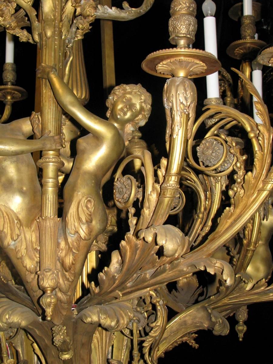 Louis XV Style Bronze Figural Thirty-Nine-Light Chandelier In Good Condition In Cypress, CA