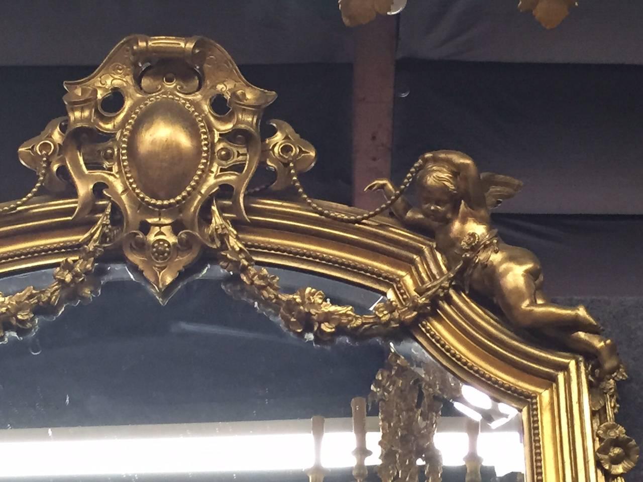 Italian Rococo Style Gilded Pier Mirror, 19th Century In Good Condition In Cypress, CA