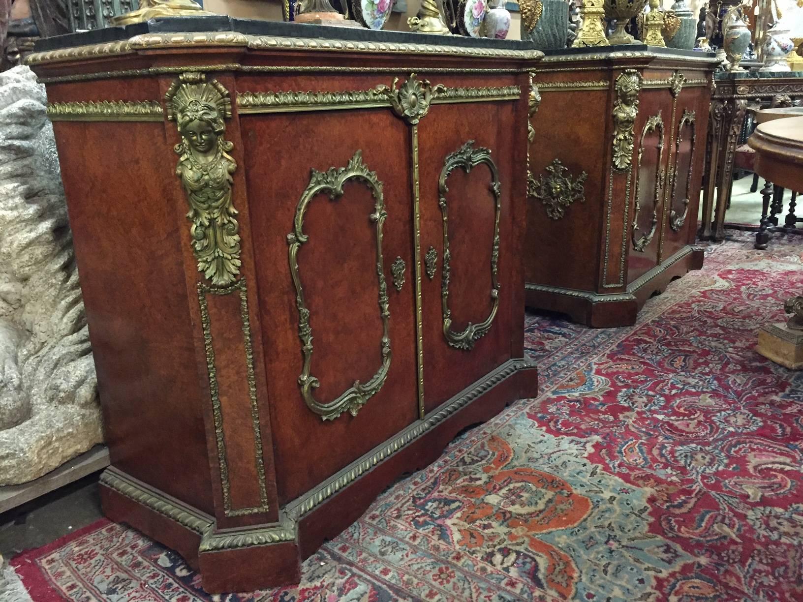 Pair of French Gilt Bronze-Mounted Cabinets, 19th Century In Good Condition For Sale In Cypress, CA