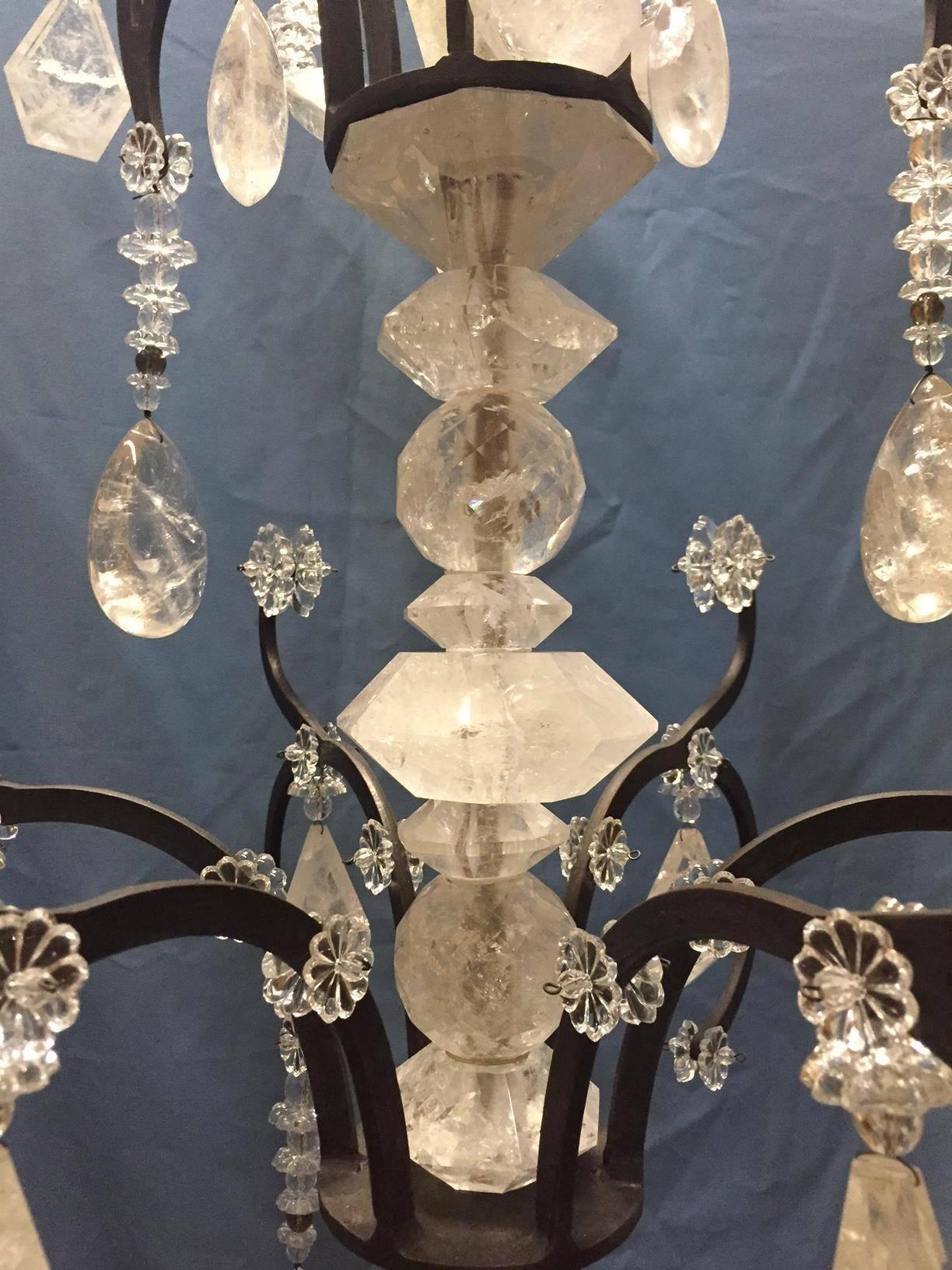 Hand-Carved Neoclassical Style Rock Crystal Six-Light Chandelier For Sale