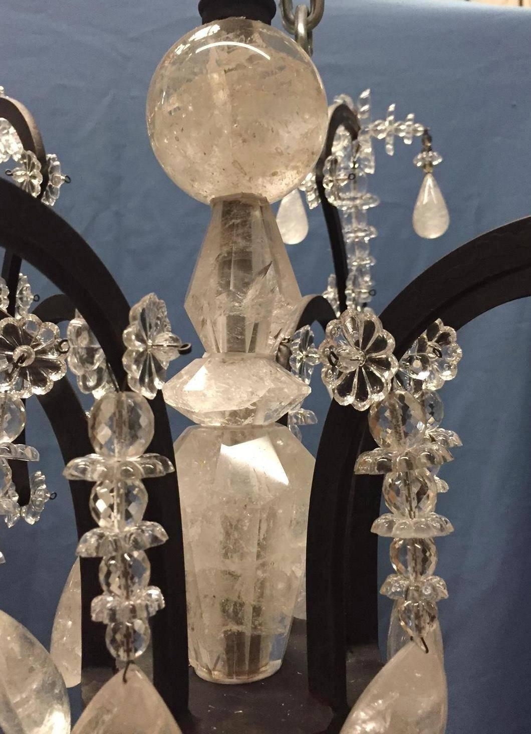 Neoclassical Style Rock Crystal Six-Light Chandelier In Excellent Condition For Sale In Cypress, CA