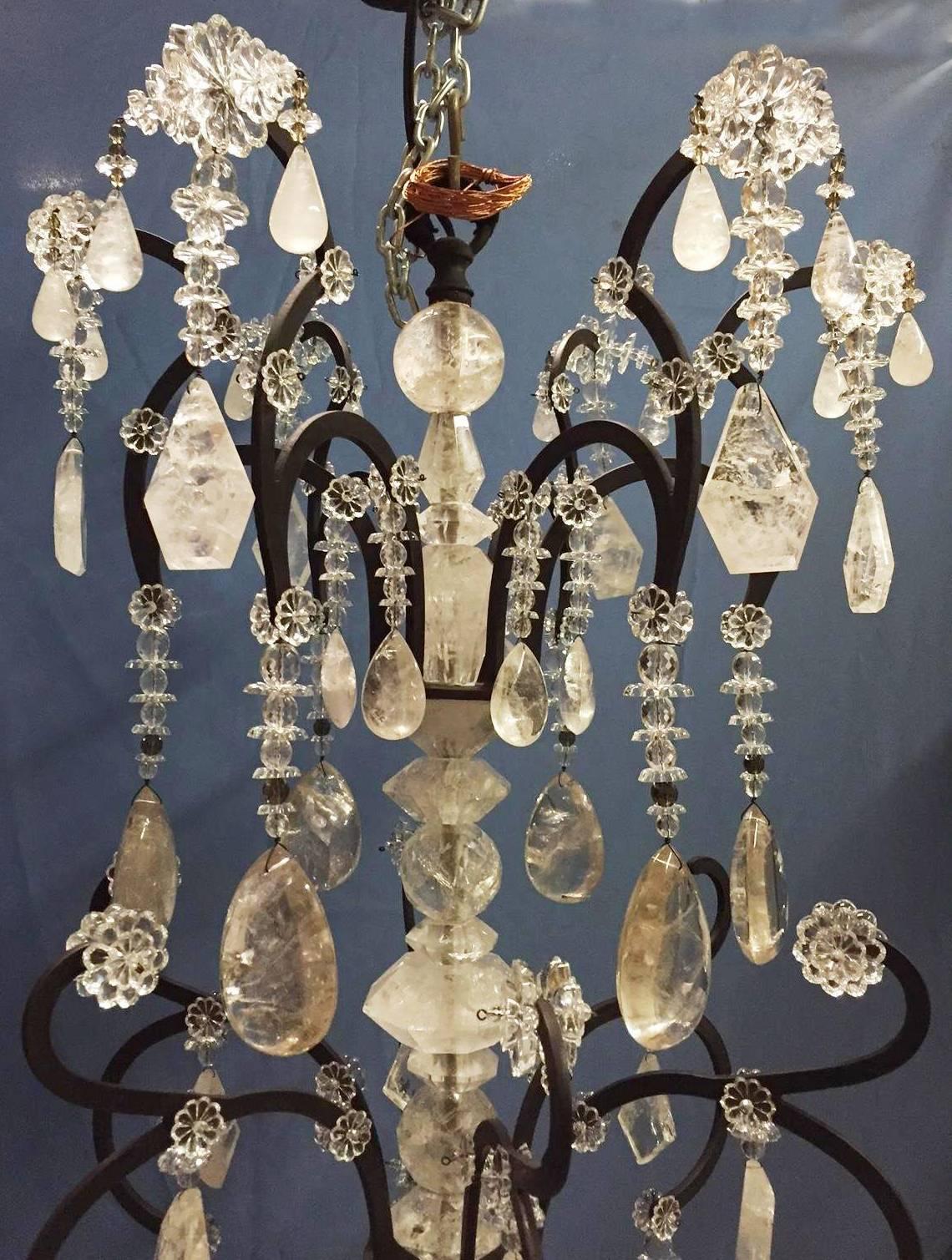 Lustre à six lumières en cristal de roche de style néoclassique Excellent état - En vente à Cypress, CA