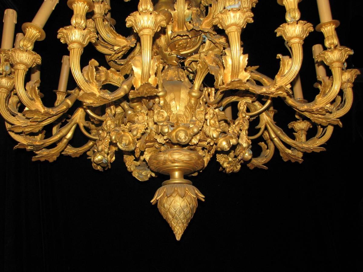 Paar dreiunddreißig figurale Ormolu-Kronleuchter im Louis-XV-Stil mit dreiunddreißig Lichtern (Vergoldet) im Angebot