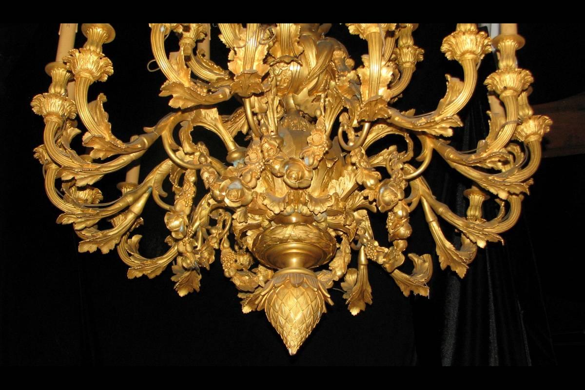 20th Century Pair of Louis XV Style Thirty-Three-Light Ormolu Figural Chandeliers For Sale