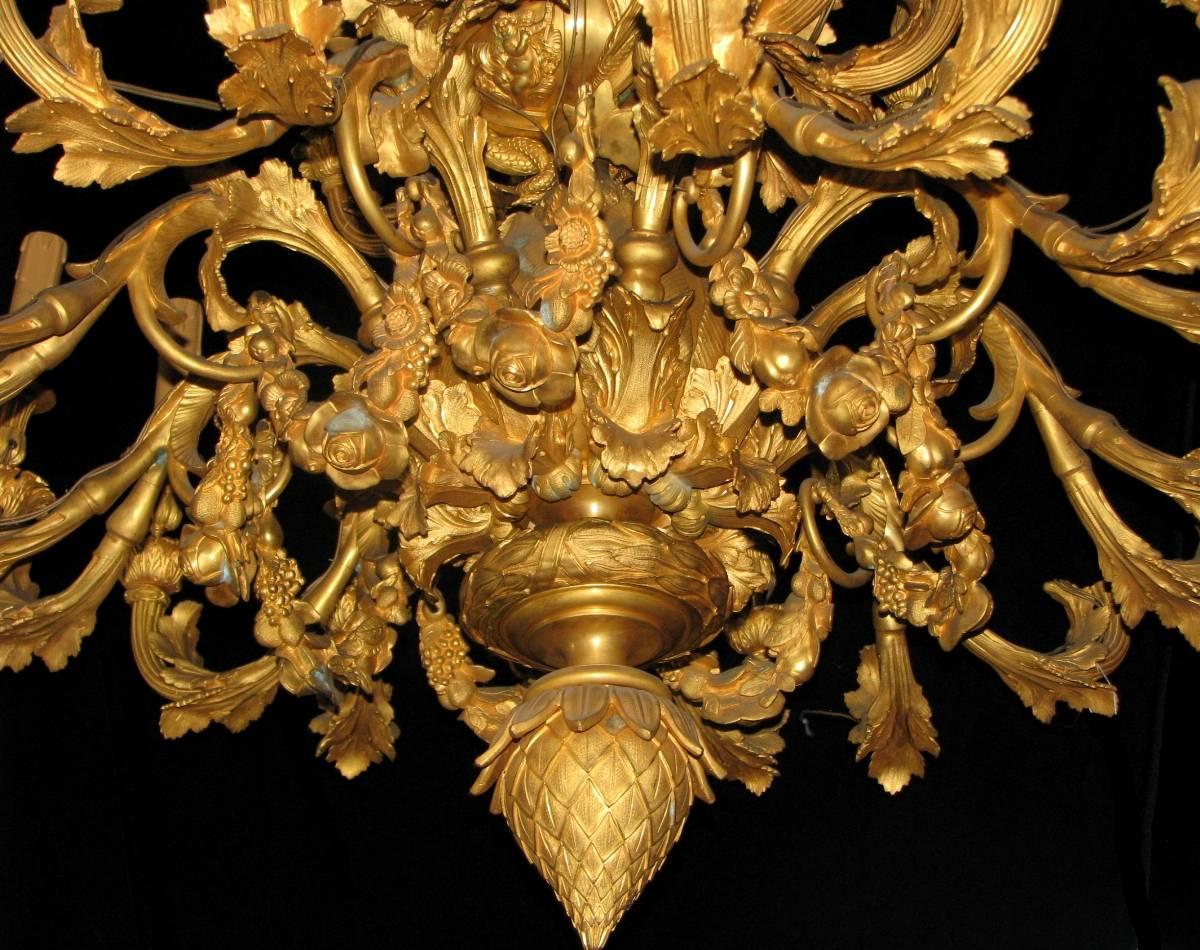 Pair of Louis XV Style Thirty-Three-Light Ormolu Figural Chandeliers For Sale 1