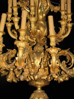 Pair of Louis XV Style Thirty-Three-Light Ormolu Figural Chandeliers