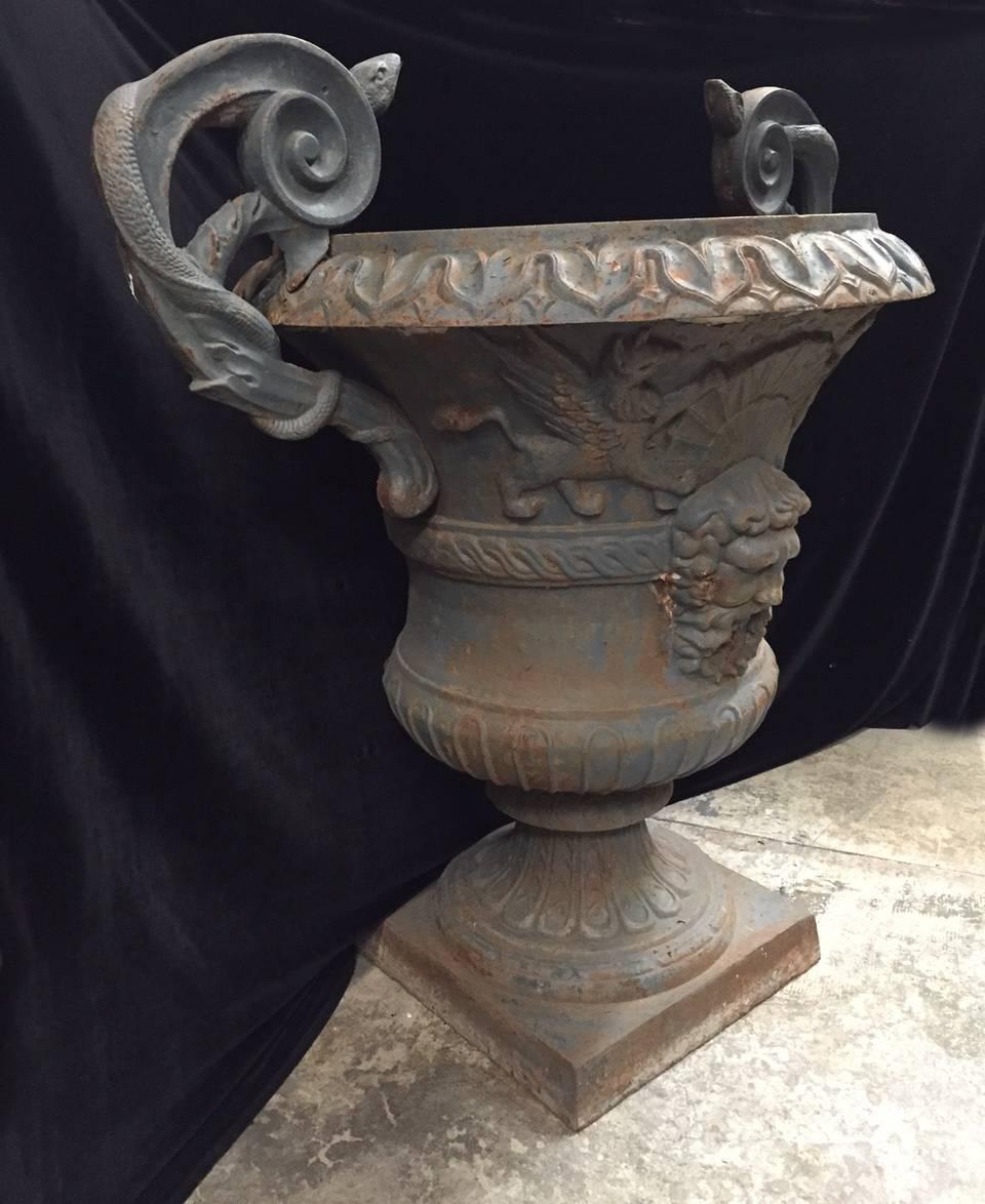 Pair of Italian Hand-Forged Wrought Iron Urns, 19th Century 3