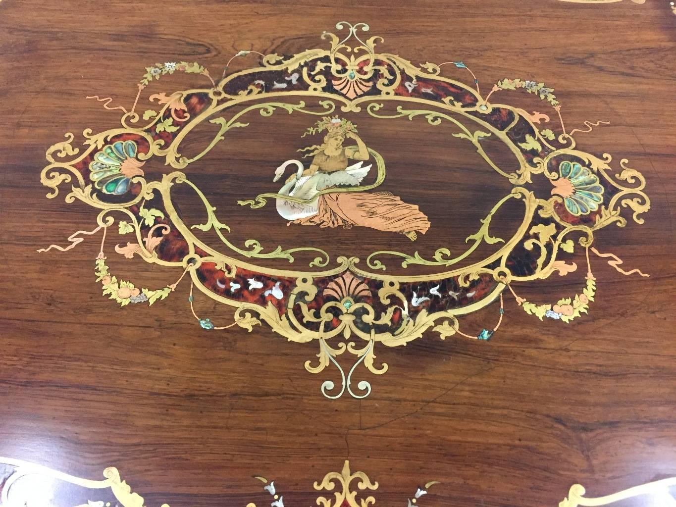 Inlay English Six-Piece Brass Inlaid Salon Set, 19th Century