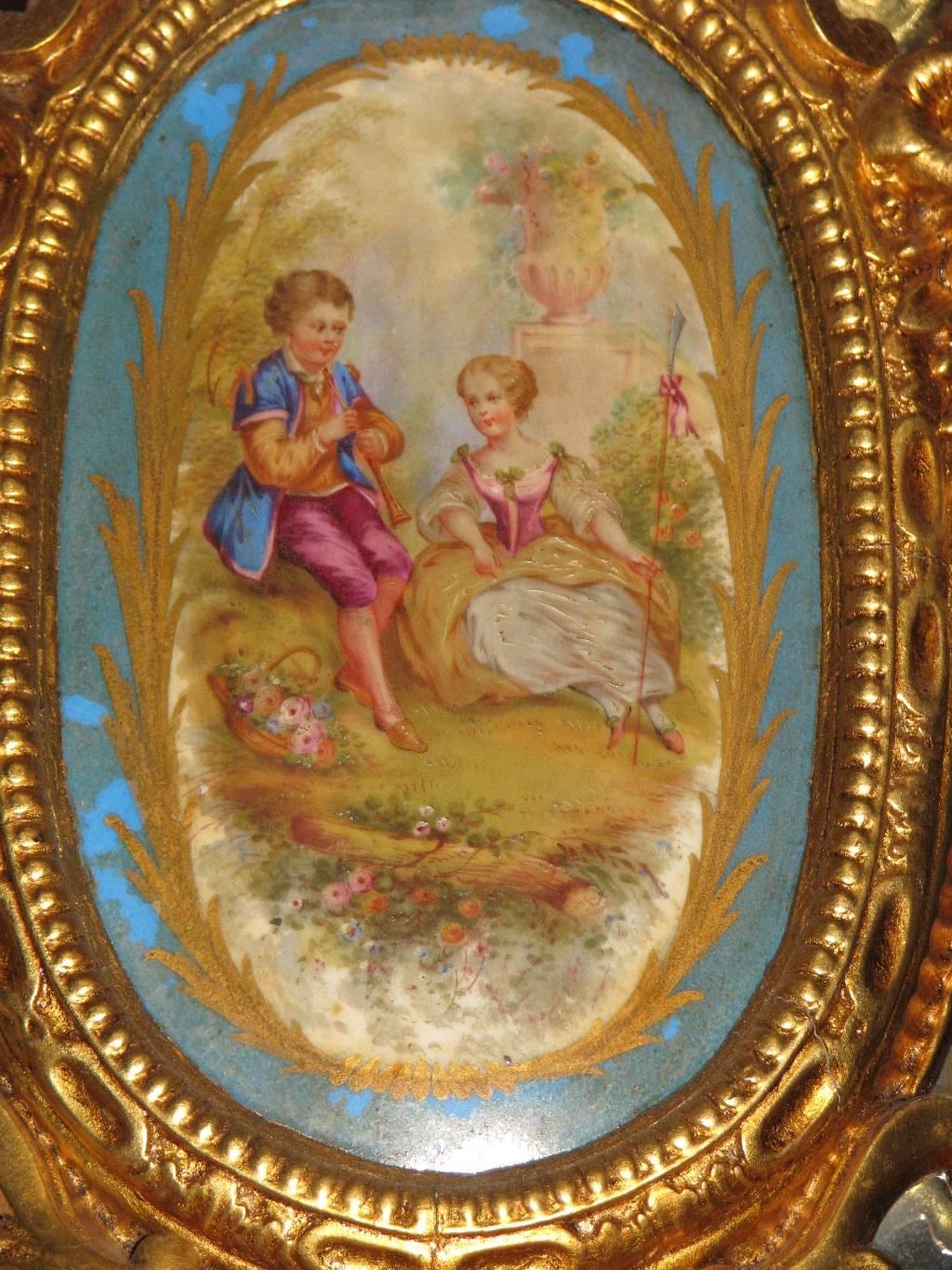 French Gilt Mirror with Sèvres Porcelain Plaques, 19th Century For Sale 1