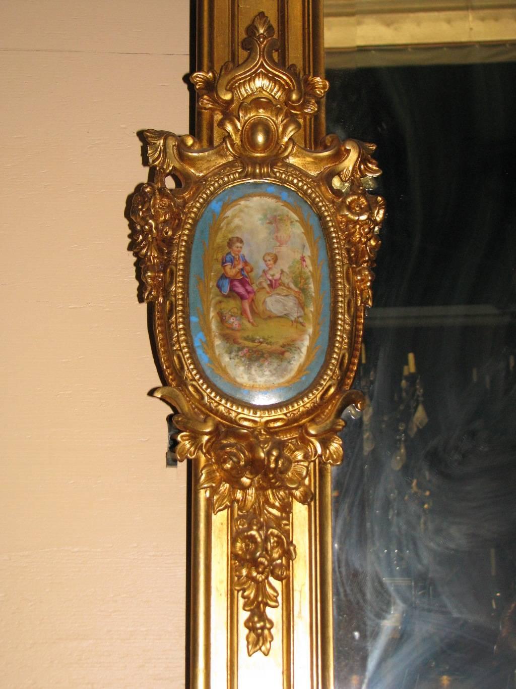 French Gilt Mirror with Sèvres Porcelain Plaques, 19th Century In Good Condition For Sale In Cypress, CA