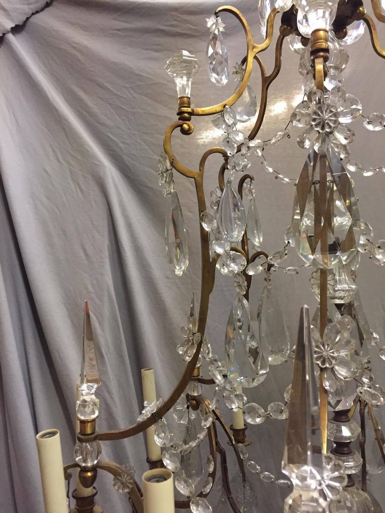 French Baccarat Style Crystal and Bronze Chandelier, 19th Century In Good Condition In Cypress, CA