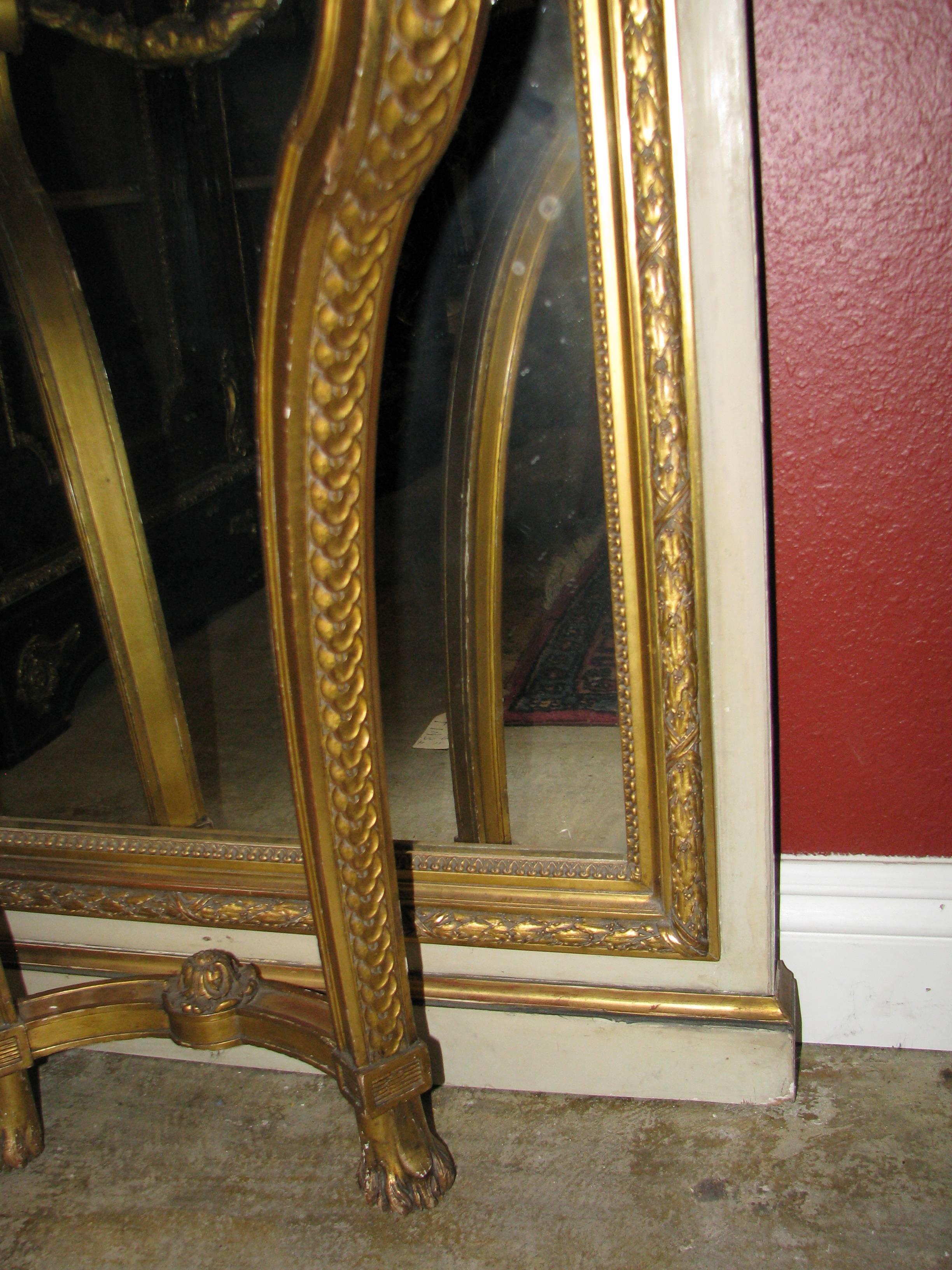 Pair of French Parcel-Gilt and Painted Consoles and Mirrors, 19th Century For Sale 1