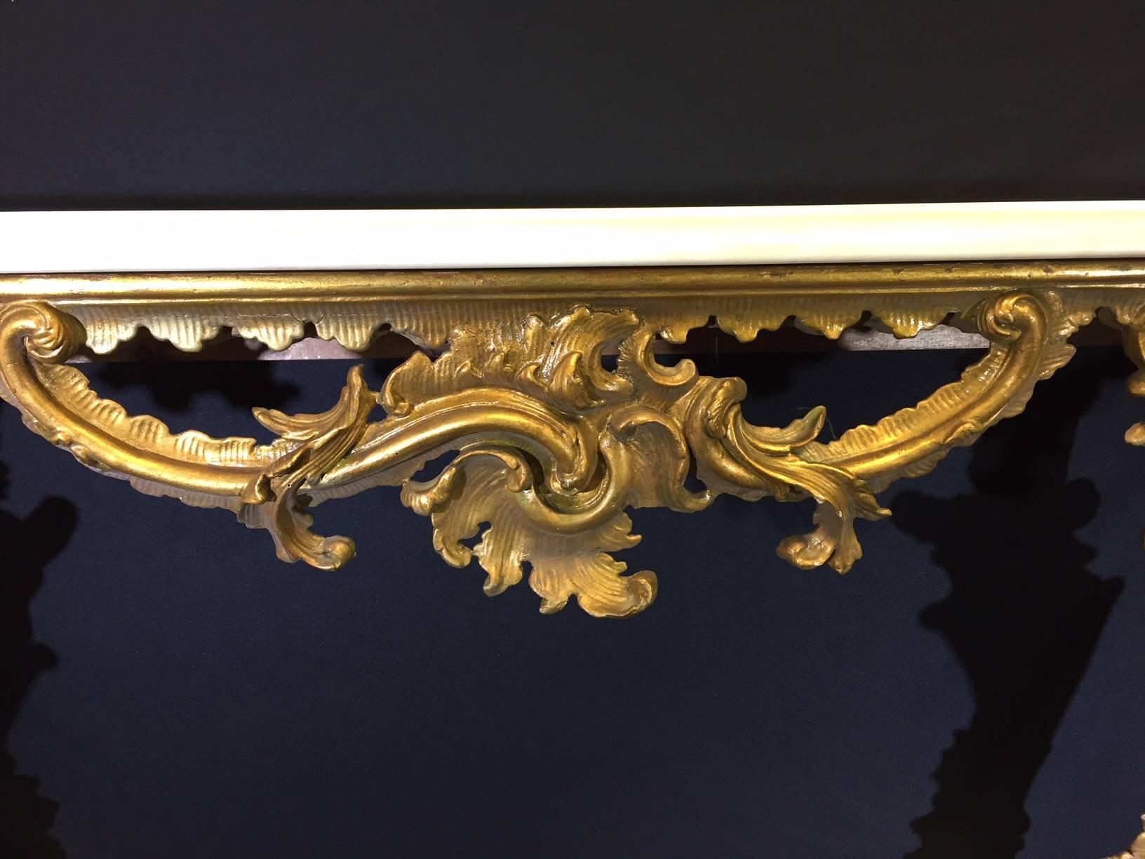 Hand-Carved Italian Rococo Giltwood Console, 18th Century