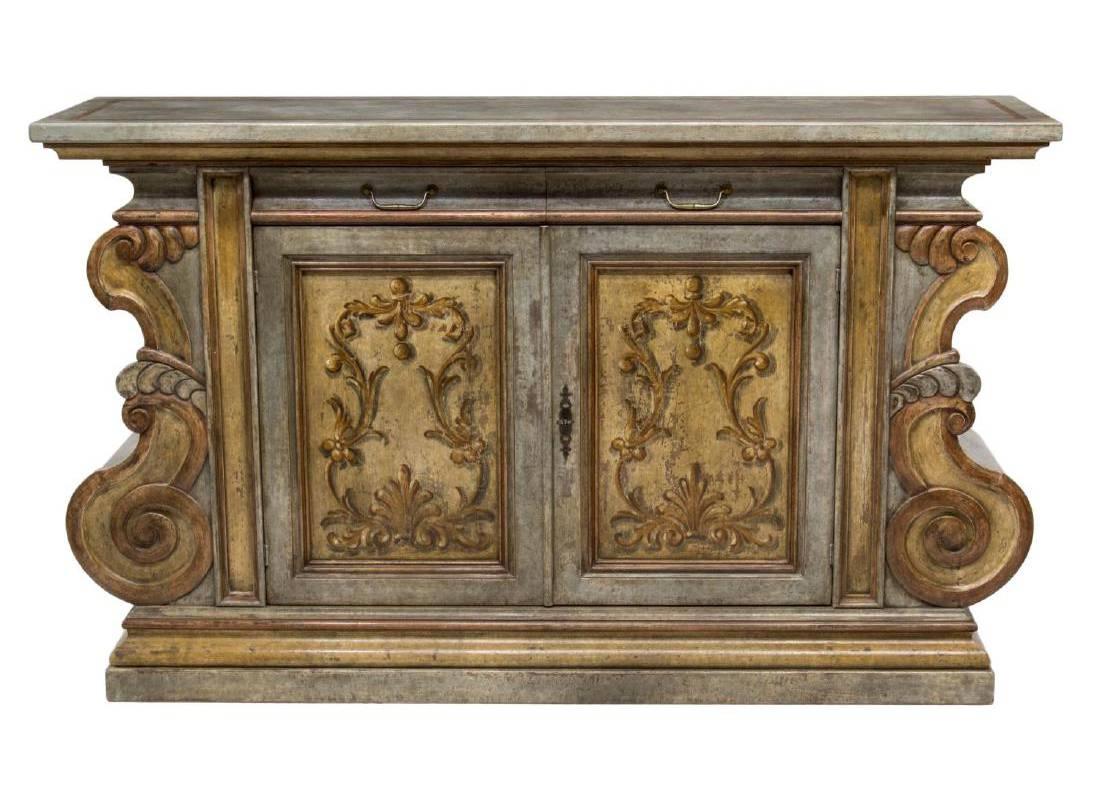 Hand-Painted Italian Baroque Style Painted Sideboard Credenza