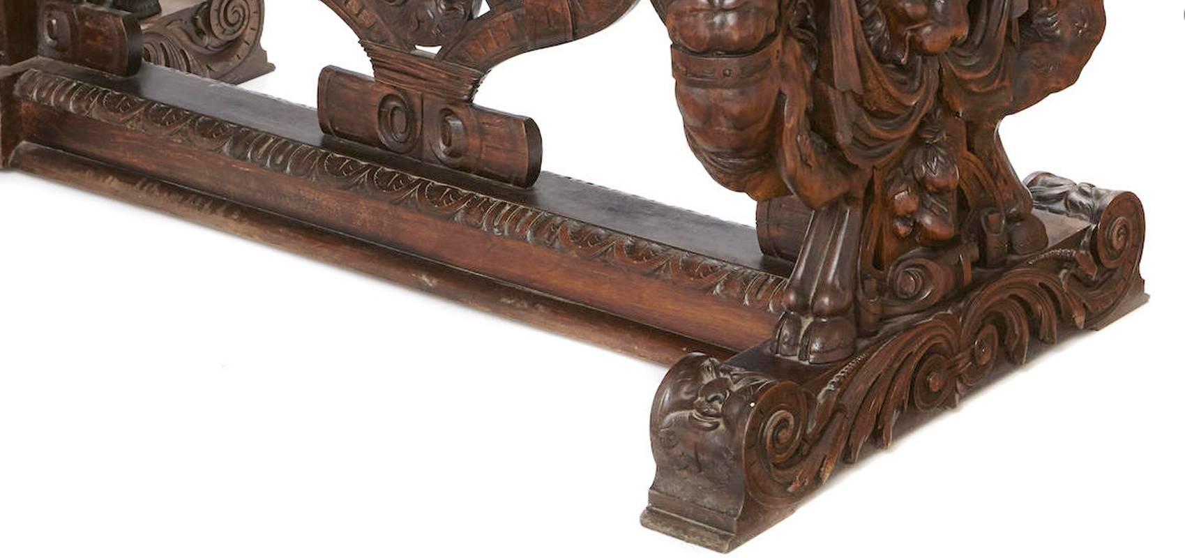 Hand-Carved 19th Century Continental Renaissance Style Walnut Library Table