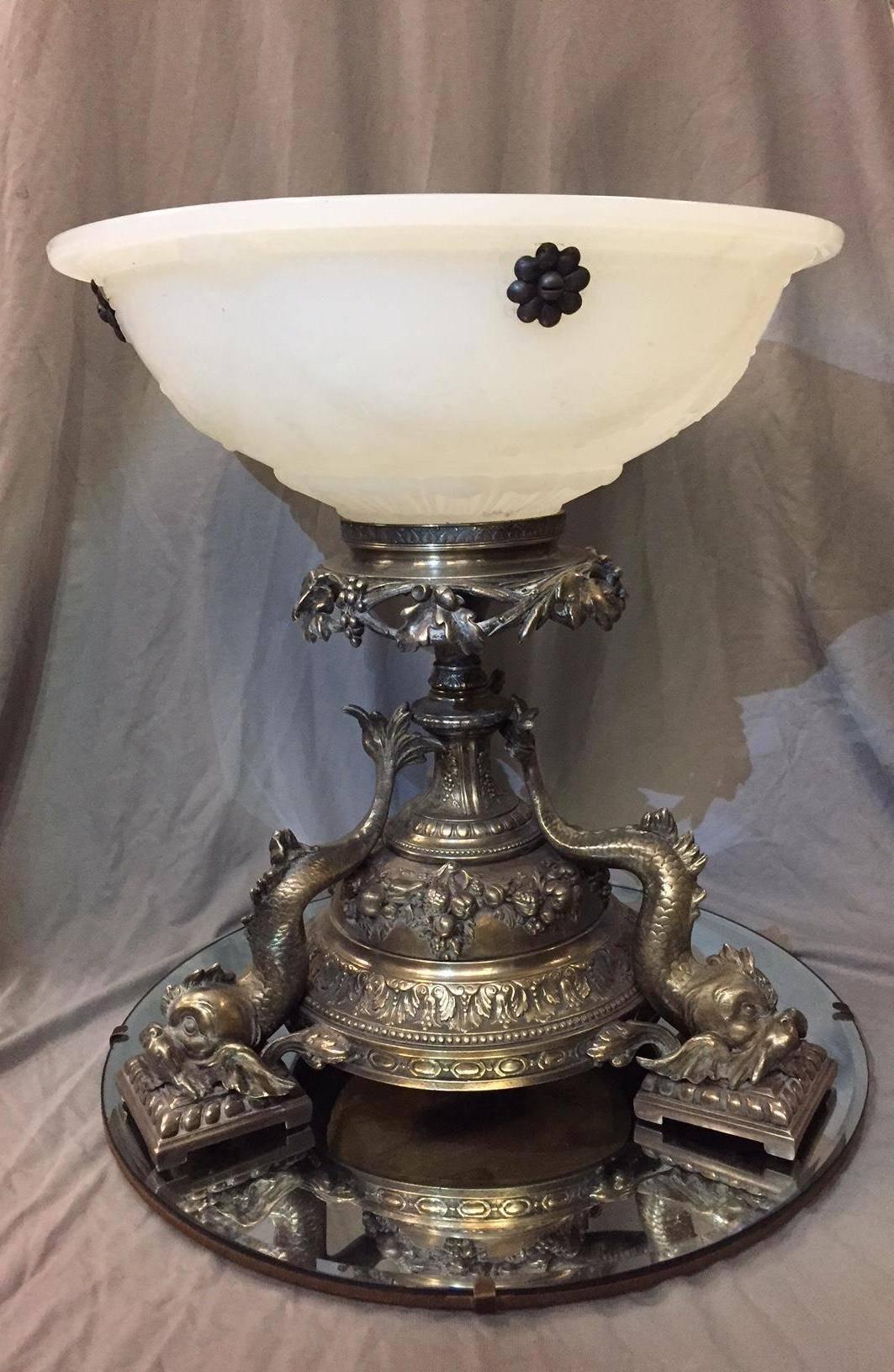 19th Century Silvered Bronze and Opaline Centerpiece In Good Condition In Cypress, CA