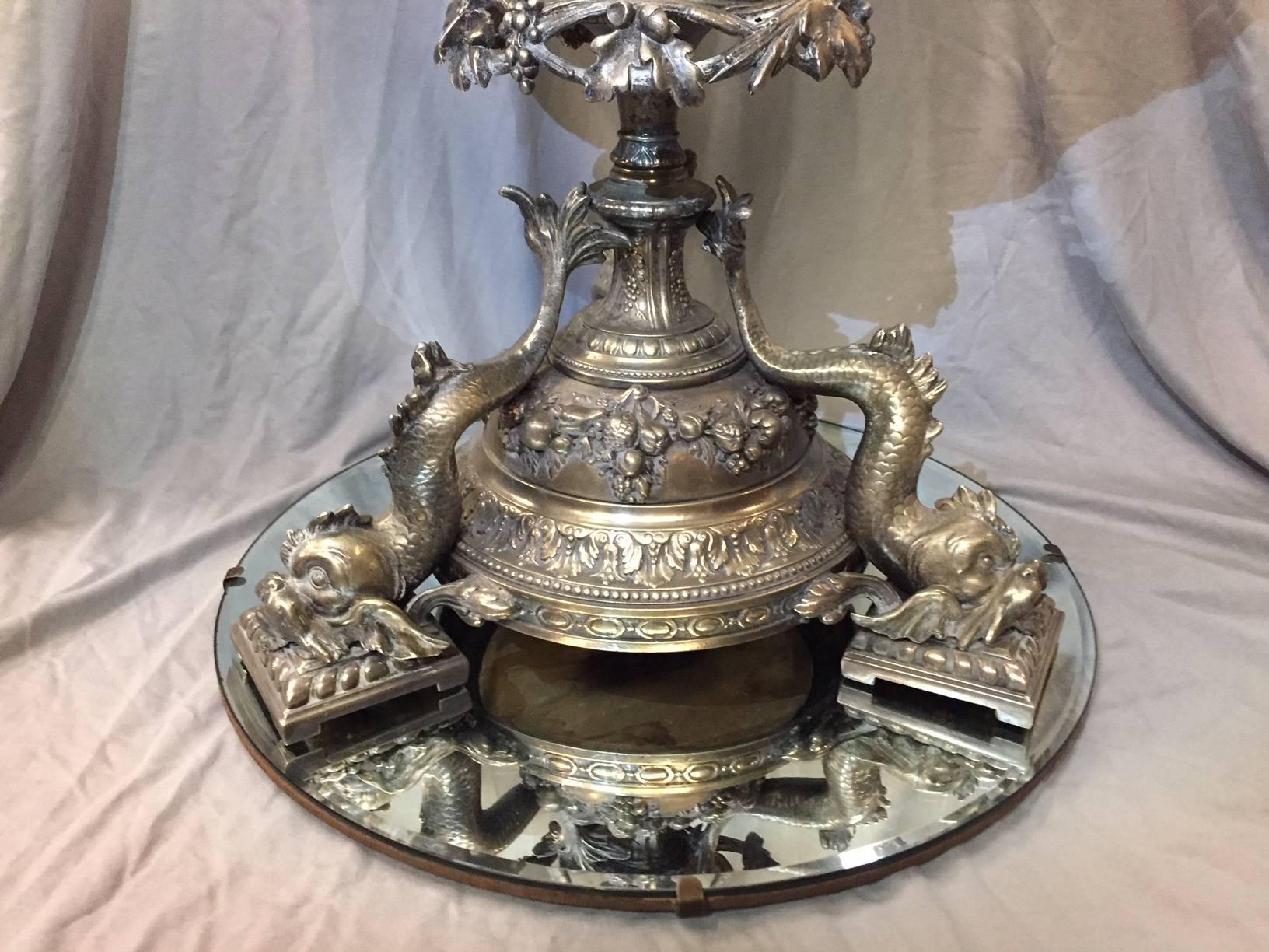 19th Century Silvered Bronze and Opaline Centerpiece 1