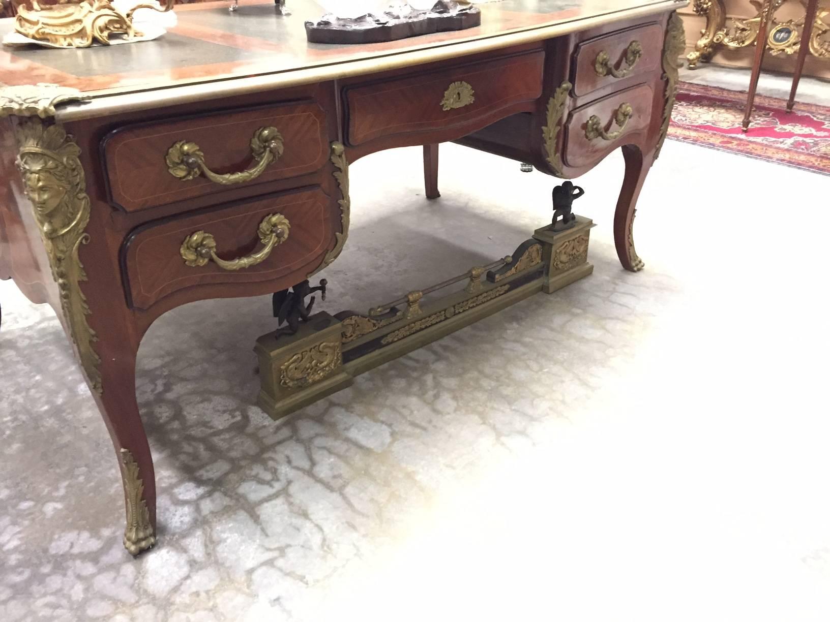 French Louis XV Style Ormolu-Mounted Bureau Plat Desk, 19th Century