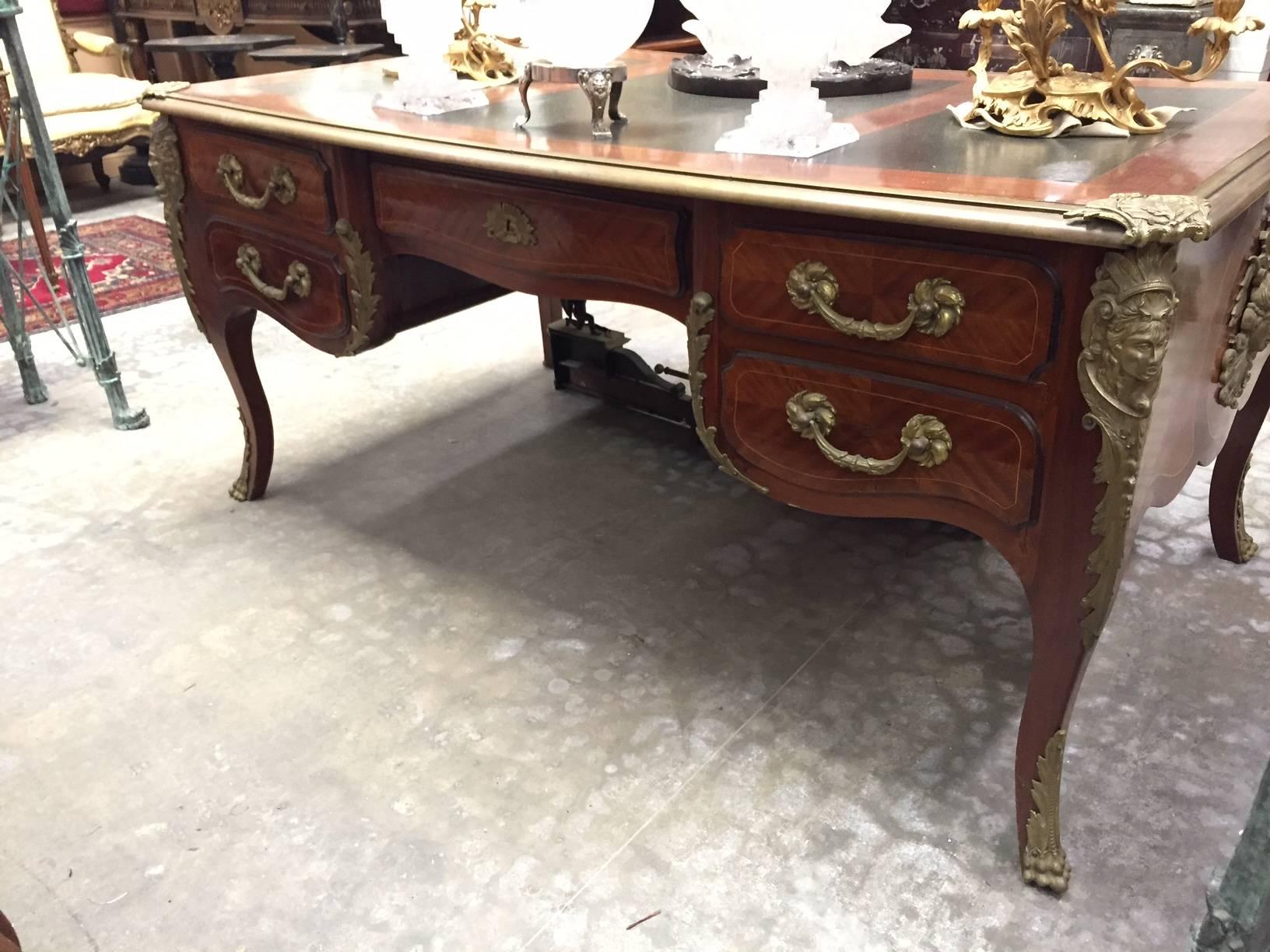 Louis XV Style Ormolu-Mounted Bureau Plat Desk, 19th Century In Good Condition In Cypress, CA