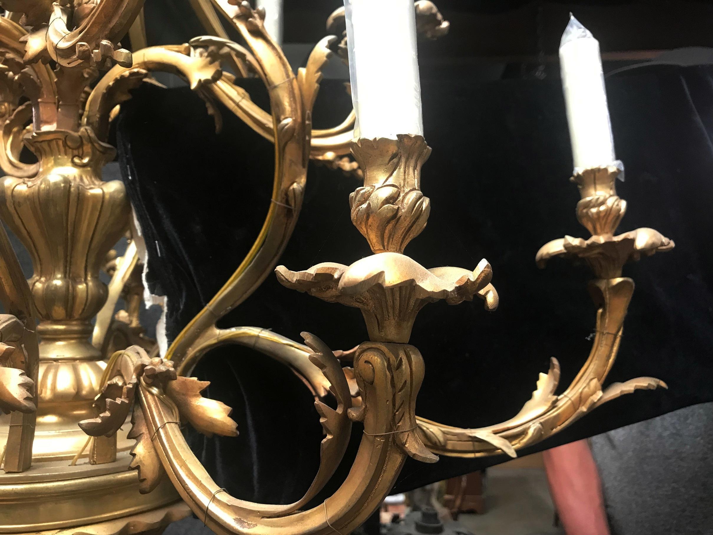 Pair of Louis XV Style Bronze Eighteen-Light Chandeliers 6