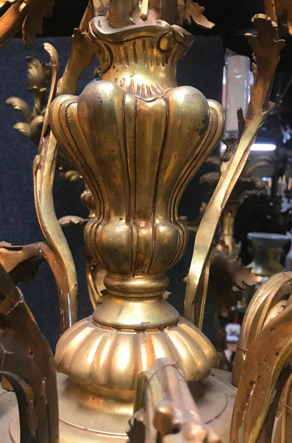 Pair of Louis XV Style Bronze Eighteen-Light Chandeliers 12