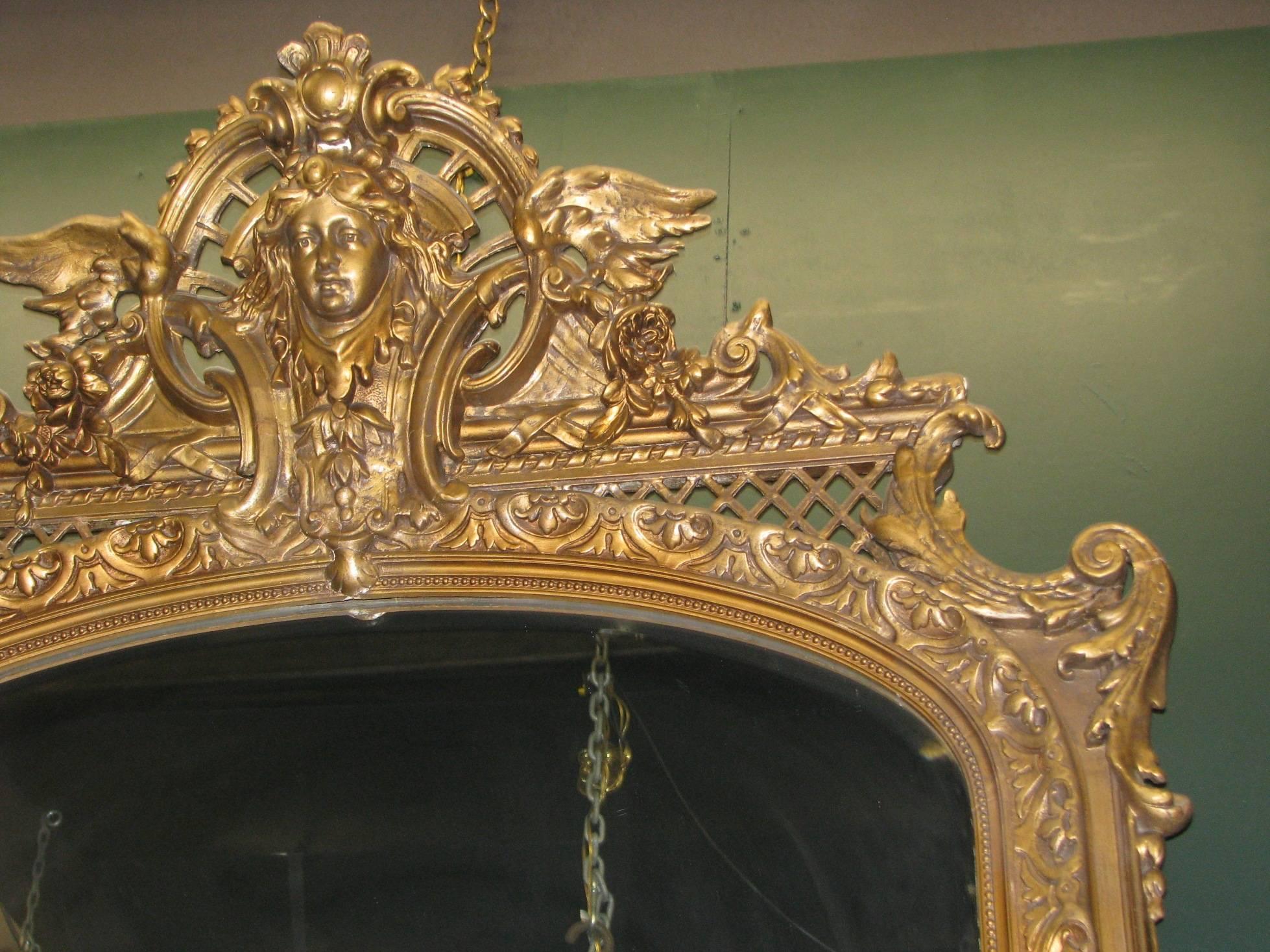 Gesso Monumental French Louis XVI Style Giltwood Mirror, 19th Century For Sale