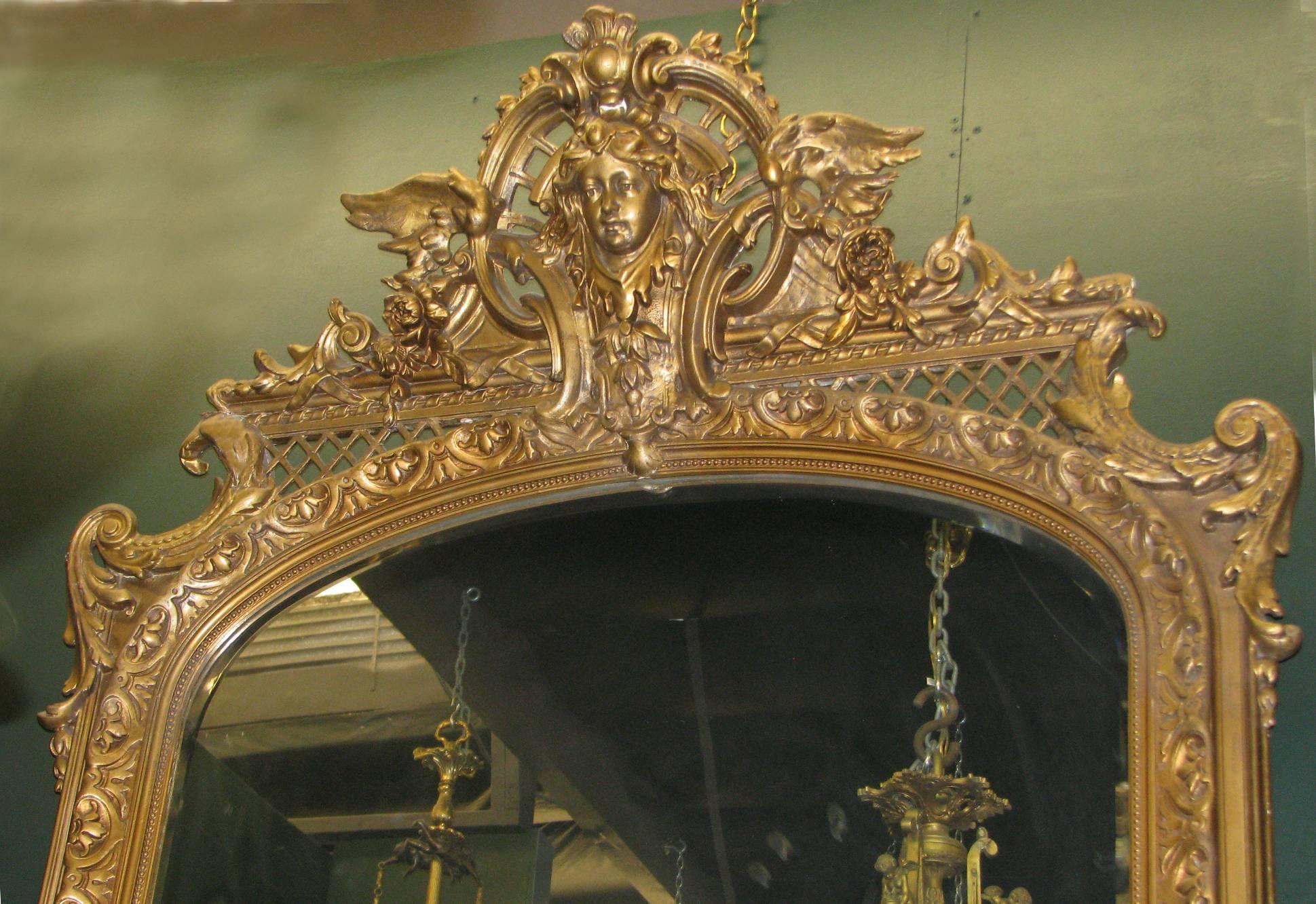 Monumental French Louis XVI Style Giltwood Mirror, 19th Century In Good Condition For Sale In Cypress, CA