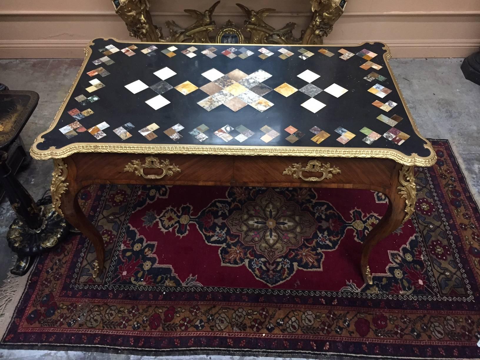 Louis XV  French Marble Inlay Topped Bureau Plat Desk, 19th Century