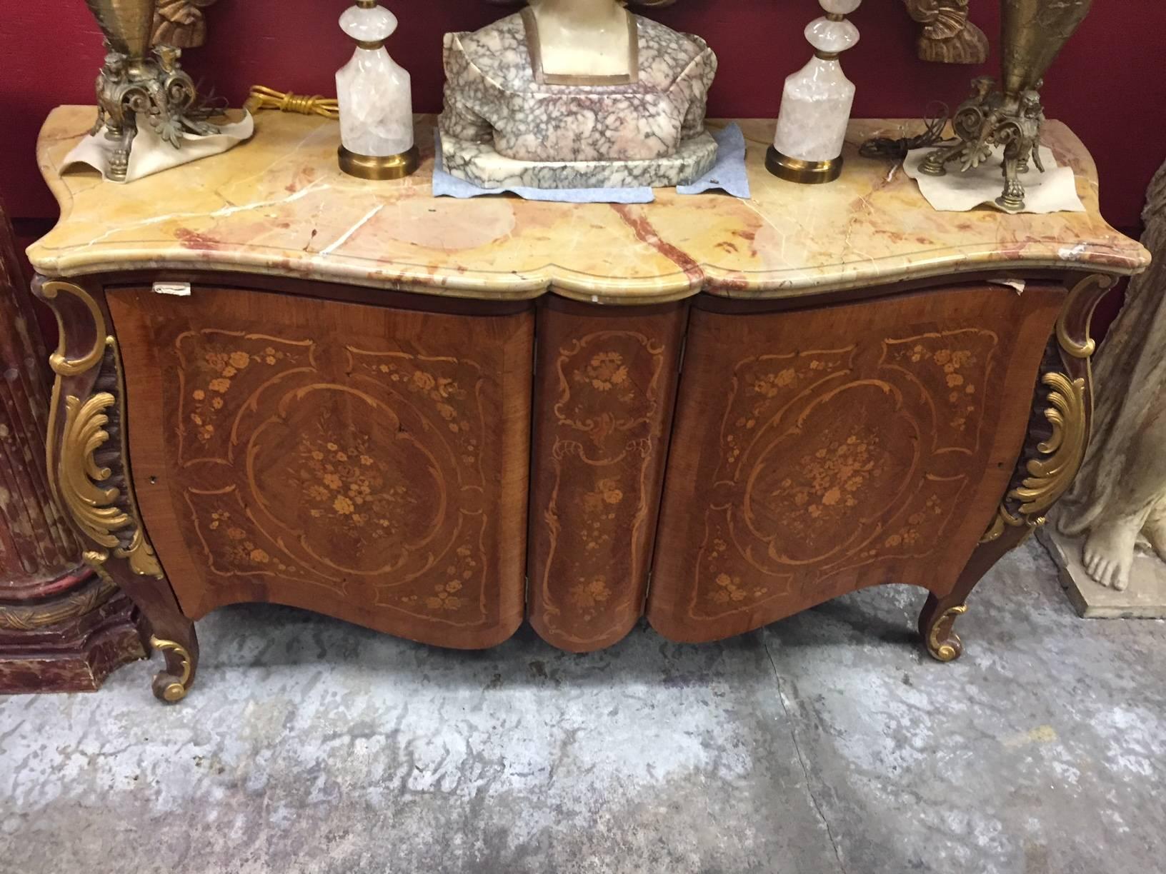 Louis XV Style Marquetry Cabinet with Sienna Marble In Good Condition For Sale In Cypress, CA
