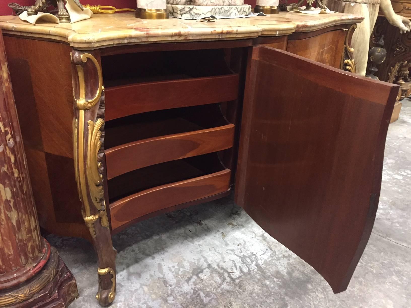 20th Century Louis XV Style Marquetry Cabinet with Sienna Marble For Sale